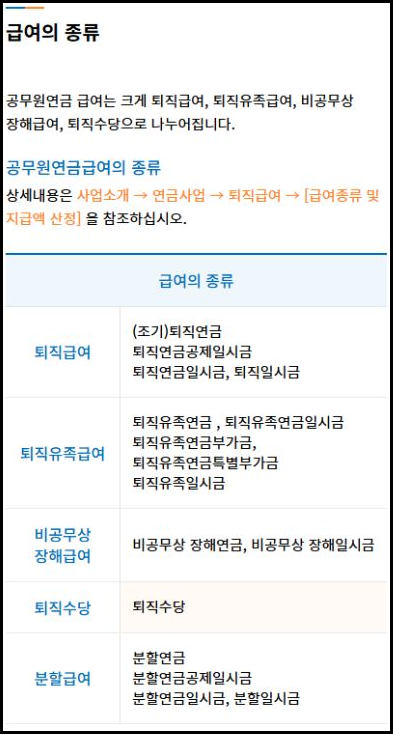 공무원연금 퇴직급여 유족급여 비공무상 장해급여의 종류